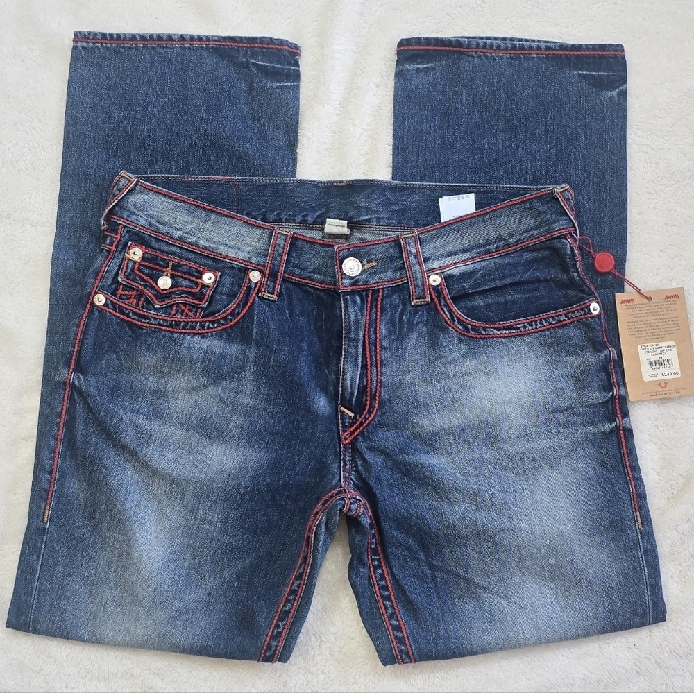 True Religion Ricky Exposed Red Chainstitch Straight Flap Jeans Men's Sz. 36